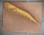 Abstract Gouden schilderij / warm Taupe grijs roze Kunstwerk, Ophalen of Verzenden