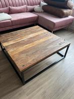 Salontafel hout metaal zwart industrieel 100x100 cm, Huis en Inrichting, Tafels | Salontafels, Ophalen of Verzenden, Zo goed als nieuw