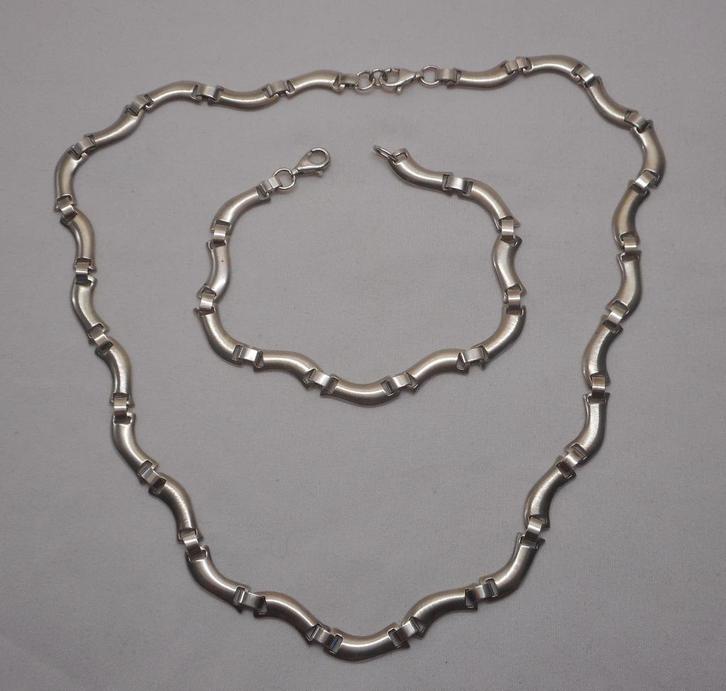 Zilveren modernist set collier met armband nr.186, Sieraden, Tassen en Uiterlijk, Kettingen, Zo goed als nieuw, Zilver, Zilver