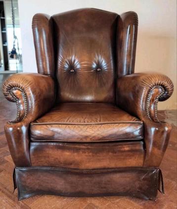 
Fauteuil schapenleer Chesterfield stoel bruin oorfauteuil  beschikbaar voor biedingen