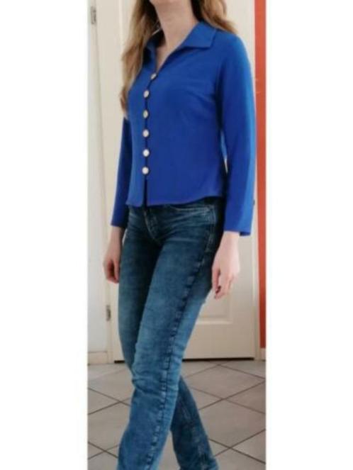 Fink Dresses vintage kobalt blauwe blazer + goud S nr 34912, Kleding | Dames, Jasjes, Kostuums en Pakken, Zo goed als nieuw, Jasje