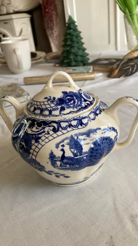 Peacock suikerpot blauw igst, Huis en Inrichting, Keuken | Servies, Ophalen of Verzenden, Porselein, Overige stijlen, Overige typen