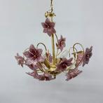 Kroonluchter met murano glas roze bloemen italy jaren 70, Huis en Inrichting, Lampen | Kroonluchters, Lamp, Lamp, Ophalen of Verzenden