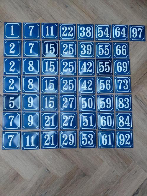 Emaille huisnummers blauw (1 t/m 97), Antiek en Kunst, Antiek | Emaille, Ophalen of Verzenden