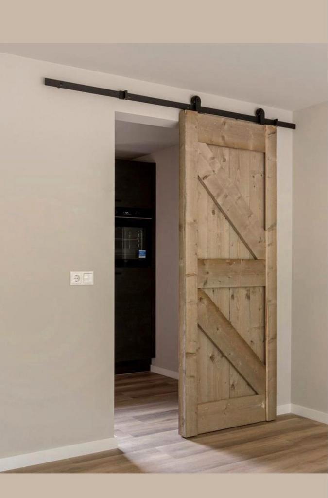 Houten Schuifdeur inclusief Zwarte Rails - Steigerhout, Doe-het-zelf en Verbouw, Deuren en Horren, Binnendeur, 200 tot 215 cm