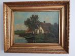 Antiek schilderij - Hollands tafereel - boerderij, Antiek en Kunst, Kunst | Schilderijen | Klassiek, Ophalen of Verzenden