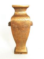 Antiek Chinese massief messing gegraveerde vaas, Ophalen, Koper