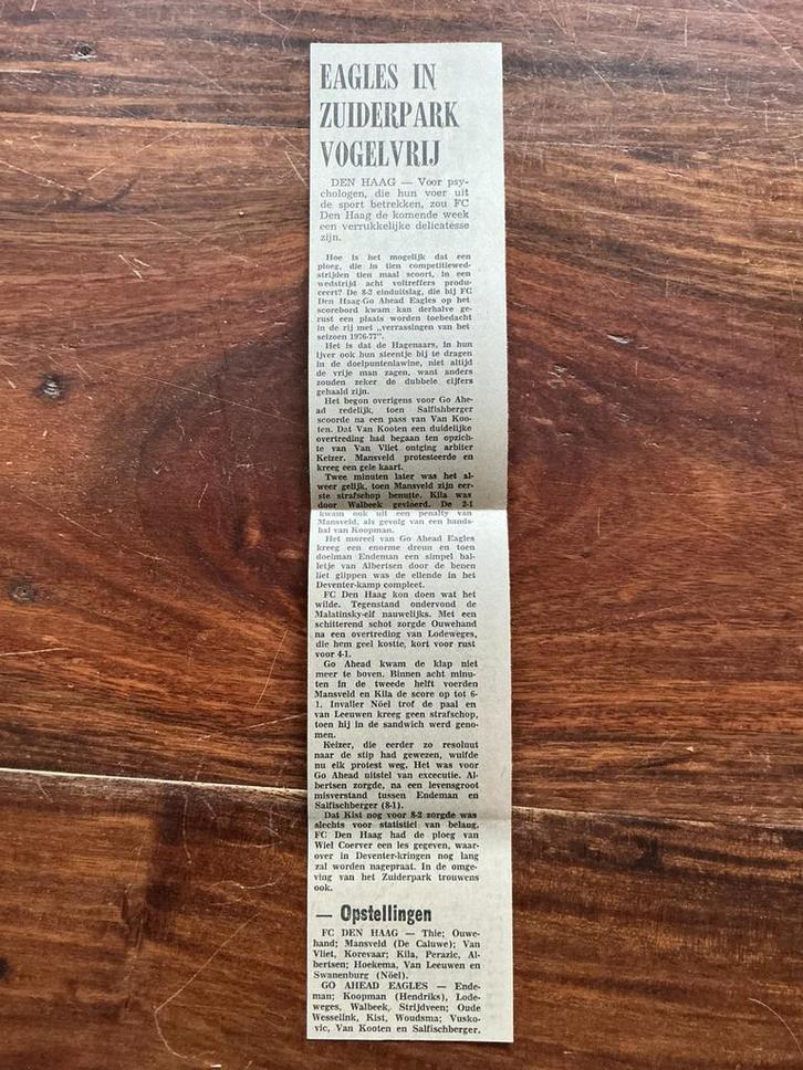 Voetbal krantenartikel FC Den Haag Go Ahead Eagles  1976 ADO, Verzamelen, Tijdschriften, Kranten en Knipsels, Knipsel(s), 1980 tot heden