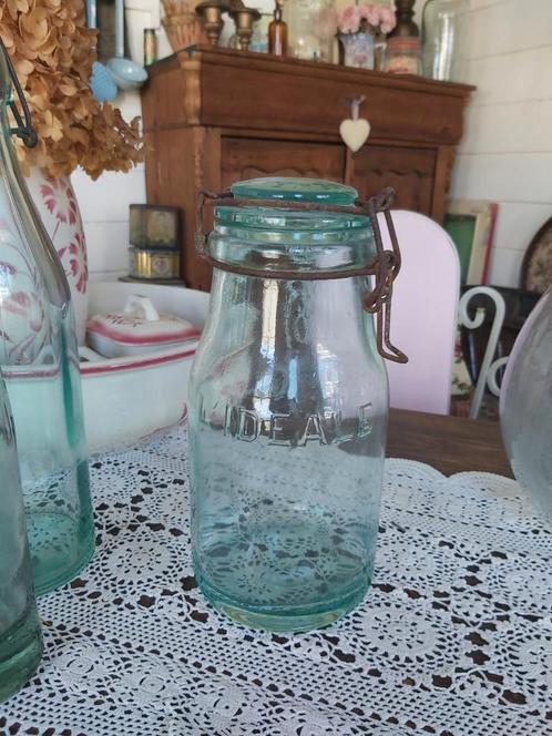 Brocante oude glazen weckpot voorraadpot inmaakpot., Antiek en Kunst, Antiek | Glas en Kristal, Ophalen of Verzenden