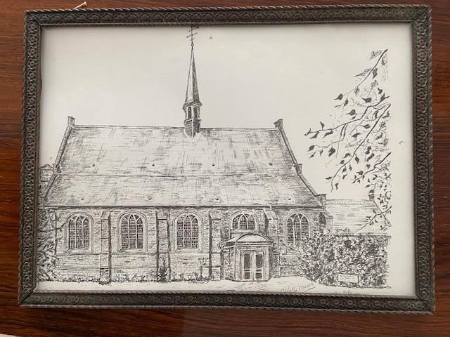 pentekening dorpskerk Leiderdorp, Ophalen of Verzenden
