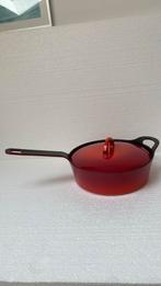 Rode gietijzeren koekenpan van Hackman, doorsnee 25 cm, Huis en Inrichting, Keuken | Potten en Pannen, Koekenpan of Braadpan, Gebruikt