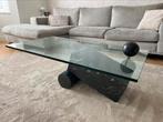 Glazen salontafel met marmeren onderstel, Huis en Inrichting, Tafels | Salontafels, Ophalen, Gebruikt, 100 tot 150 cm, 50 tot 75 cm