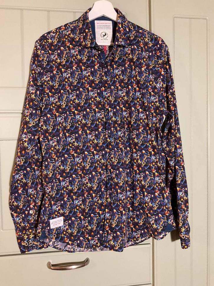 👔 A Fish Named Fred maat L overhemd lange mouw, Kleding | Heren, Overhemden, Zo goed als nieuw, Halswijdte 39/40 (M), Blauw, Ophalen of Verzenden