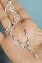 925 zilveren ketting collier met natuurlijke R. Maansteen, O.T., Wit, Nieuw, Verstelbaar