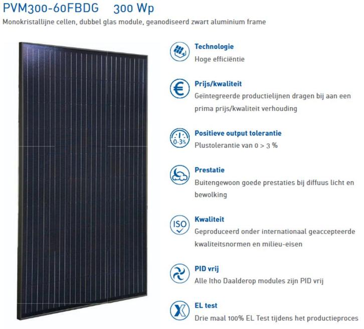 zonnepaneel zonnepanelen ITHO Daalderop PVM300-60-FBDG 300Wp, Doe-het-zelf en Verbouw, Overige Doe-het-zelf en Verbouw, Zo goed als nieuw