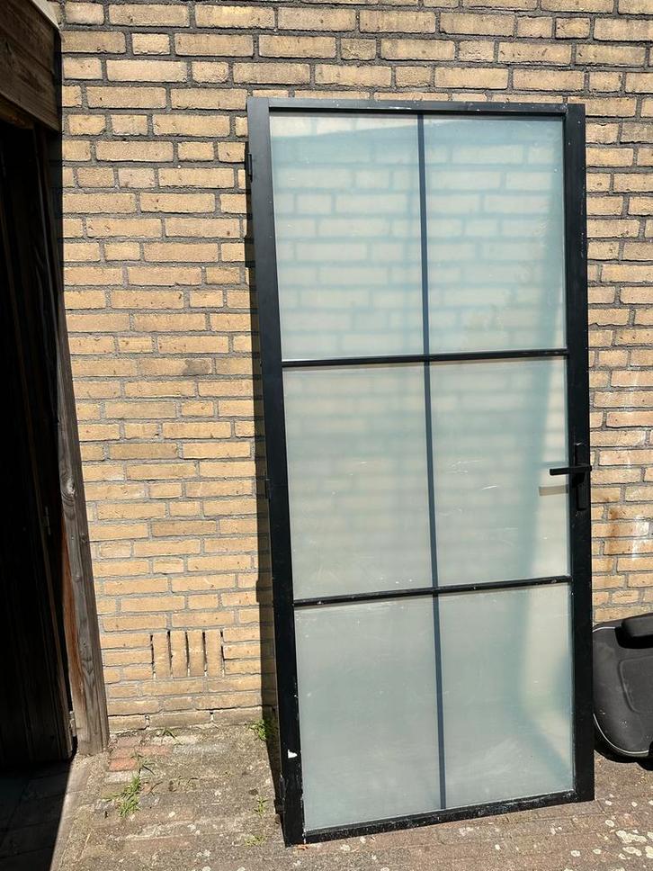 Glazen Buitendeur met Stalen Frame, Doe-het-zelf en Verbouw, Deuren en Horren, Gebruikt, Buitendeur, 200 tot 215 cm, 80 tot 100 cm