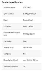 Tvmeubel kyan zwart naturel, Huis en Inrichting, Ophalen, 100 tot 150 cm, Nieuw, Minder dan 100 cm