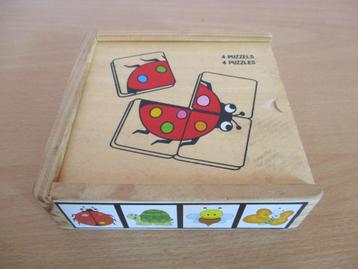 4 houten dieren puzzels van 4 stukjes - in houten doosje beschikbaar voor biedingen