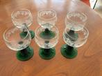Duitse moezel vintage wijnglazen met groene gedraaide voet, Ophalen of Verzenden, Zo goed als nieuw, Overige typen