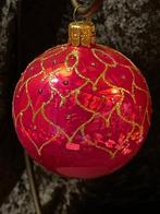 Kerstbal Roze Print Goud  Glas, Ophalen of Verzenden, Zo goed als nieuw