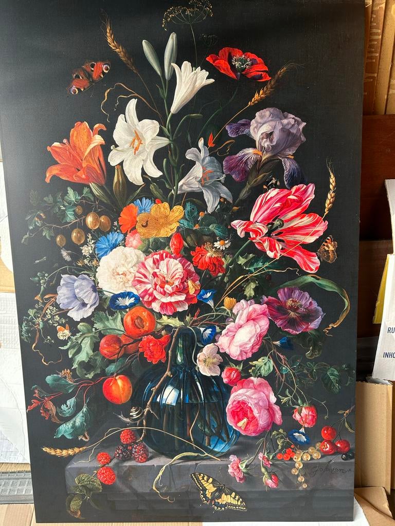 Bloemstilleven op kunststof - 115 x 75 cm, Ophalen of Verzenden