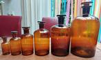 6 antieke amberkleurige glazen apothekersflessen izgs., Antiek en Kunst, Antiek | Glas en Kristal, Ophalen of Verzenden