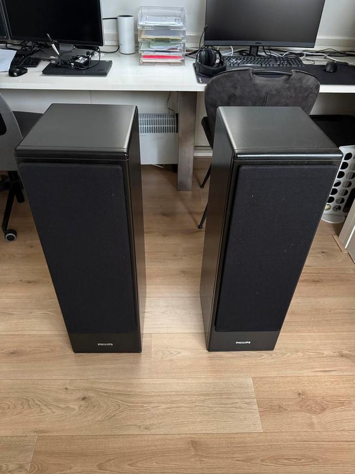 Philips FB821 stereo luidsprekers, Audio, Tv en Foto, Luidsprekers, Gebruikt, Front, Rear of Stereo speakers, 120 watt of meer