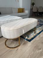 Hocker, poef, side bank beige met gouden poten velvet, Ophalen of Verzenden, Gebruikt, Rechthoekig
