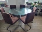 Glazen Eetkamertafel met 6 Stoelen, Huis en Inrichting, Tafels | Eettafels, Ophalen, Gebruikt, Glas, Rond