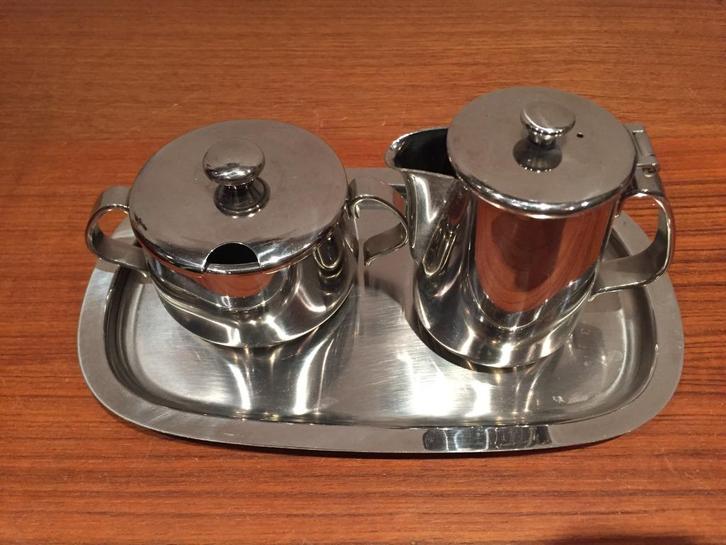 OPRUIMING Alessi suiker en melk rvs met schaal Alfra Alessi, Huis en Inrichting, Keuken | Servies, Gebruikt, Overige typen, Overige stijlen