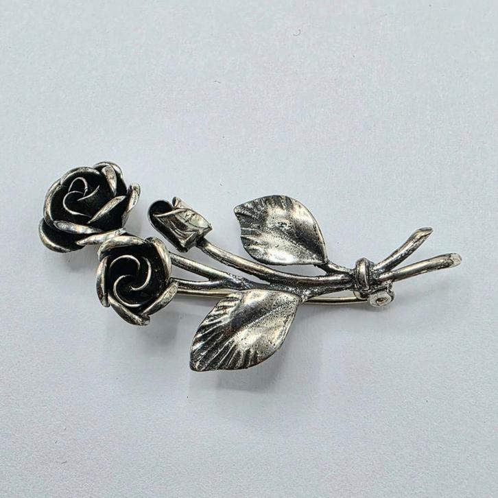 Zilveren Teka Broche Bloem, Sieraden, Tassen en Uiterlijk, Broches, Zo goed als nieuw, Zilver, Zilver, Verzenden