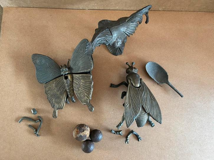 Koperen haan, vlinder asbak , vlieg, lepeltje, kogels, Antiek en Kunst, Antiek | Koper en Brons, Koper, Ophalen