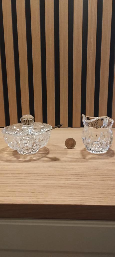 Kristallen Suikerpot & Melkkan + Lepeltje, Antiek en Kunst, Antiek | Glas en Kristal, Ophalen of Verzenden