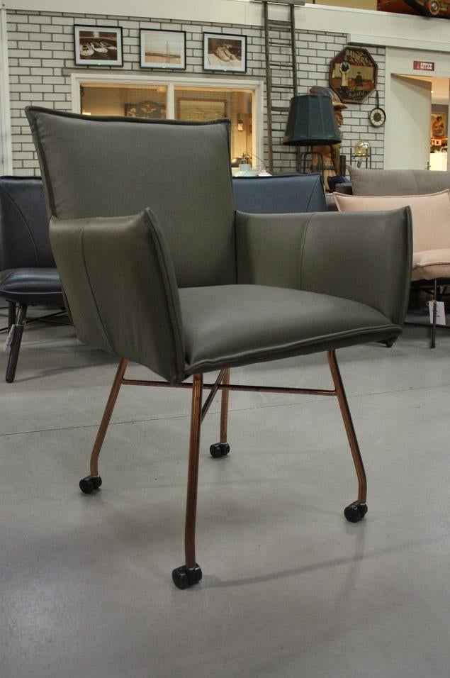 3 luxe eetkamerstoel Sanne Jess Design leer olijfgroen koper, Ophalen, Overige kleuren, Drie, Zo goed als nieuw