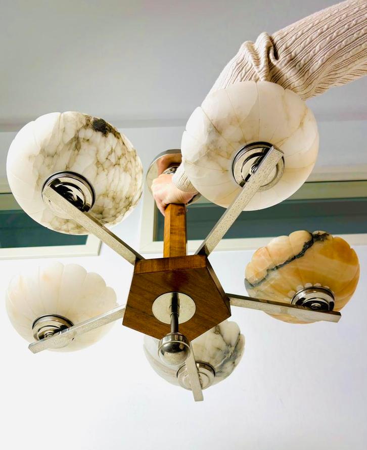 Originele Art deco albast hanglamp 1920, Antiek en Kunst, Antiek | Lampen, Ophalen of Verzenden