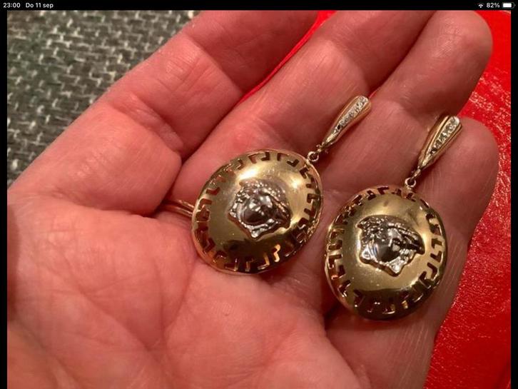 Zeer mooi vintage gouden oorbellen Vercase Medusa 14 k goud, Sieraden, Tassen en Uiterlijk, Oorbellen, Zo goed als nieuw, Hangers