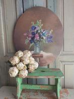 Oud schilderij bloem stilleven,ovaal, olieverf op doek,, Ophalen