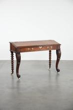 19e eeuws Engels antiek eikenhouten schrijftafel op wieltjes, Ophalen, Gebruikt, ., .