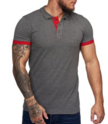 SALES! Donkergrijze polo rode streep maat L beschikbaar voor biedingen