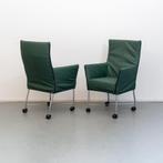 8 Montis Chaplin (eetkamer) stoelen groen leder - rvs wiel, Ophalen of Verzenden, Zo goed als nieuw