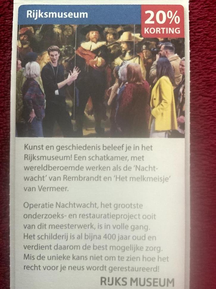 Rijksmuseum Amsterdam Voordeelbon, Tickets en Kaartjes, Musea, Drie personen of meer, Museumbon
