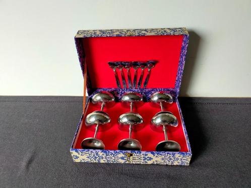 SETJE VINTAGE IJSCOUPS MET 6 LEPELTJES, Antiek en Kunst, Curiosa en Brocante, Ophalen of Verzenden