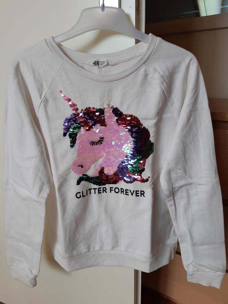 maat 146 / 152  Crèmewitte sweater met eenhoorn, Kinderen en Baby's, Kinderkleding | Maat 146, Zo goed als nieuw, Meisje, Trui of Vest