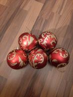 5 z.g.a.n. kerstballen rood met gouden glittets, Diversen, Kerst, Ophalen of Verzenden, Zo goed als nieuw