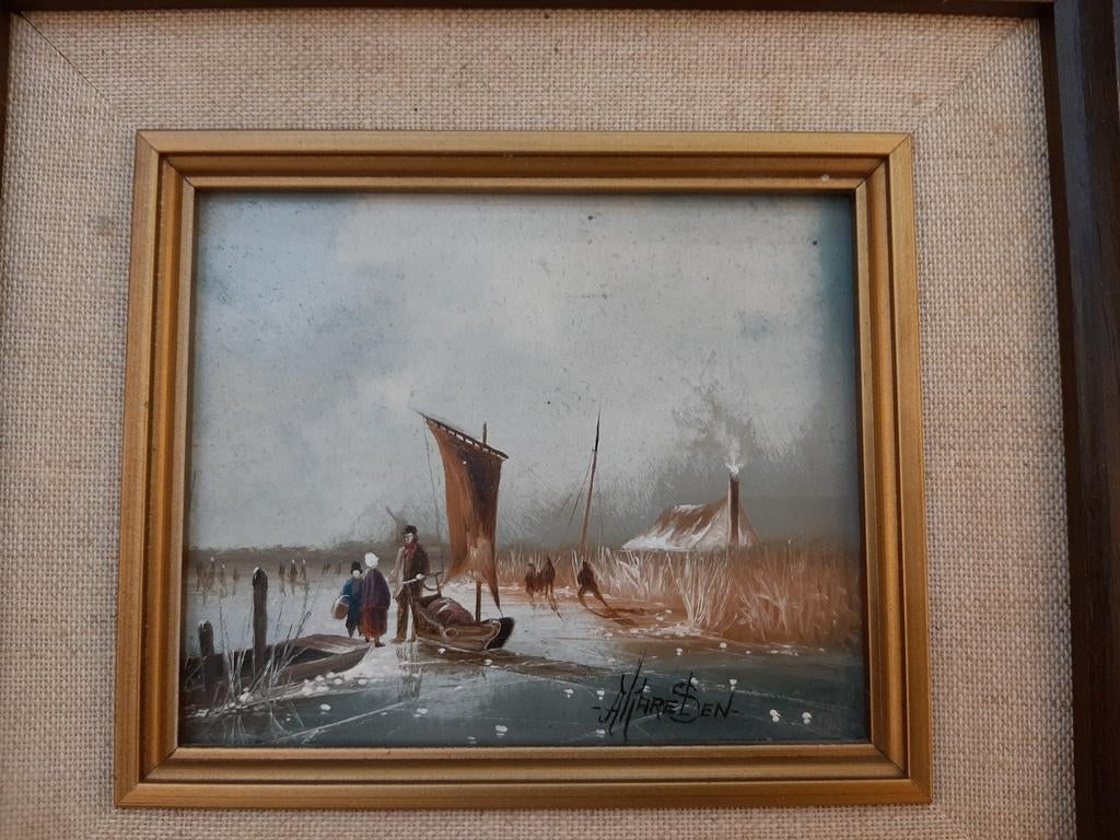 Adolf Karelsen wintertafereel olieverf paneeltje, Antiek en Kunst, Kunst | Schilderijen | Klassiek, Ophalen of Verzenden