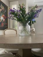 Ronde eettafel van gebakken eikenhout /140cm/ en 4 stoelen., Ophalen, Gebruikt, 50 tot 100 cm, 100 tot 150 cm