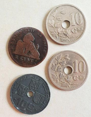 4 Belgische munten: 2 Cen 1836 en 10 Cen 1905, 1920 en 1946  beschikbaar voor biedingen