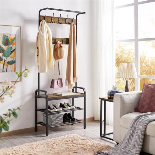 Wood & iron Hall stand with hooks and shoe storage, Huis en Inrichting, Woonaccessoires | Wandplanken en Boekenplanken, Gebruikt