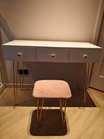 Leuke hoogglans witte make-up / kaptafel met oud roze krukje, Ophalen of Verzenden, Gebruikt, 50 tot 100 cm, Minder dan 100 cm