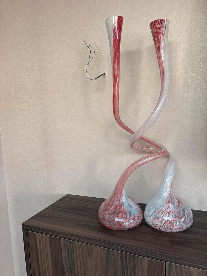 Unieke glazen sculptuur met rode accenten, Antiek en Kunst, Antiek | Vazen, Ophalen
